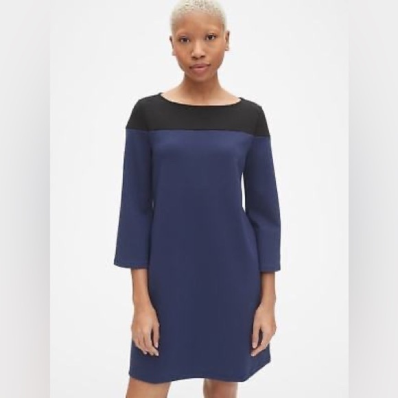 Women’s | GAP Blue Black Colorblock Ponte 3/4 Sleeve Round Neck Shift Dress | XL - Picture 1 of 10